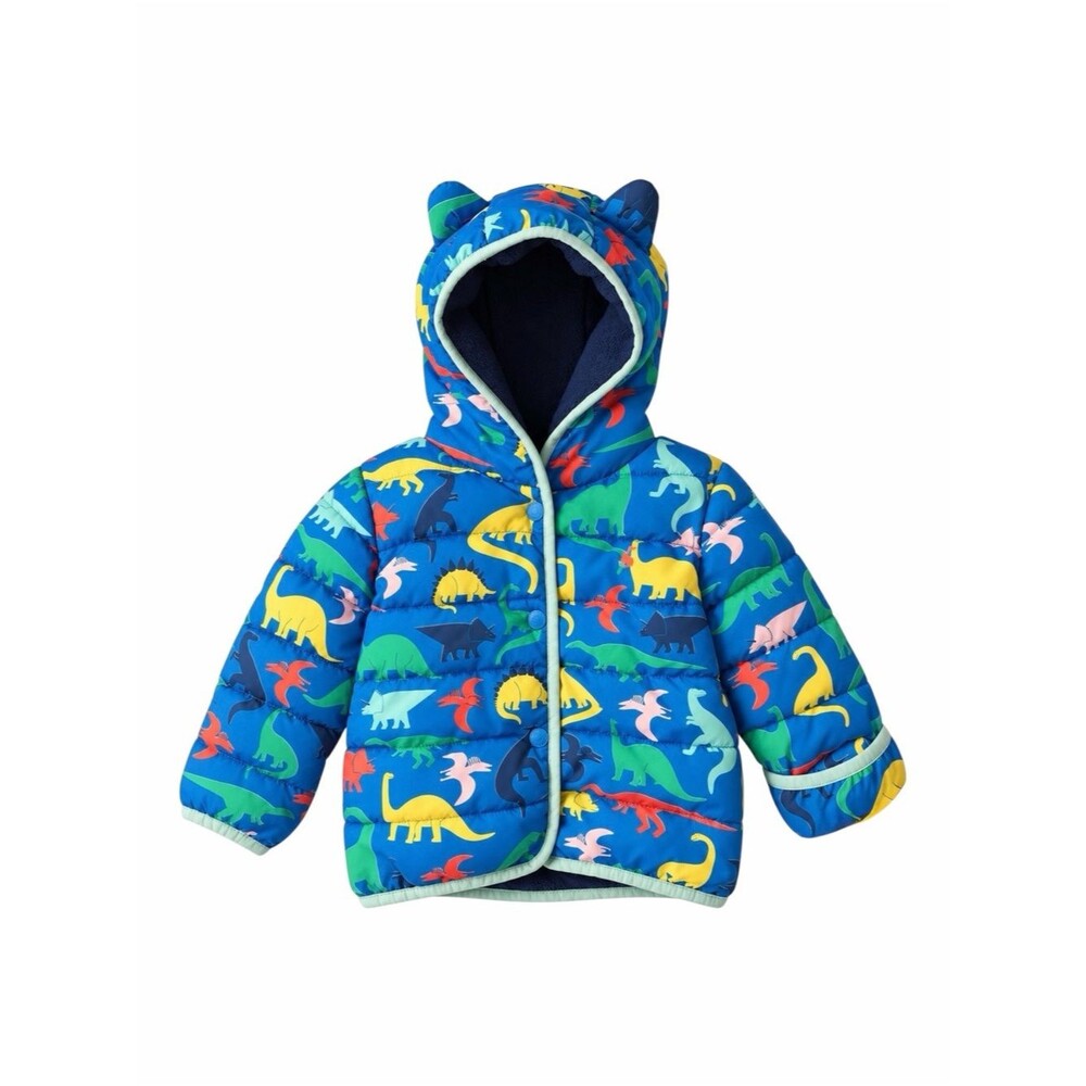 Joules Jessie Dinosaur Puffer Coat Baby 9-12M Blue Hooded Fleece Lined Outdoor